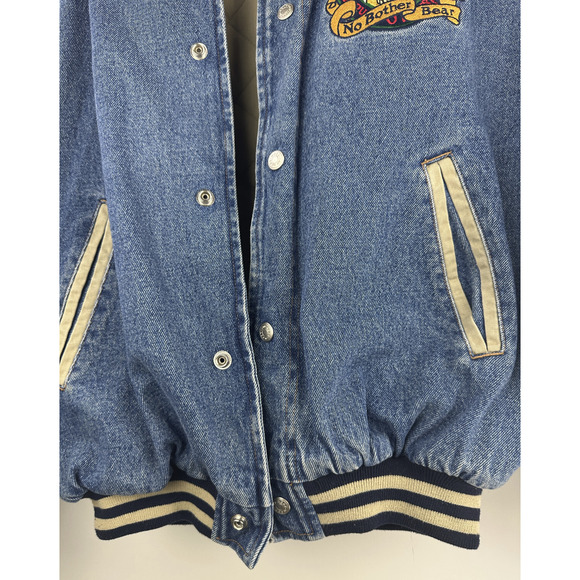 VTG Disney Store Winnie The Pooh Patch No Bother Bear Snap Denim Bomber Jacket S - Picture 7 of 16